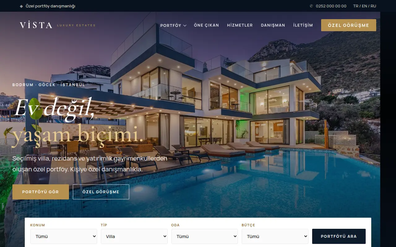 Emlak Ofisi Web Sitesi — Vista Luxury Estates